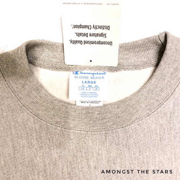 Champion Reverse Weave Chenille Logo Grey Crewneck - Picture 4 of 8